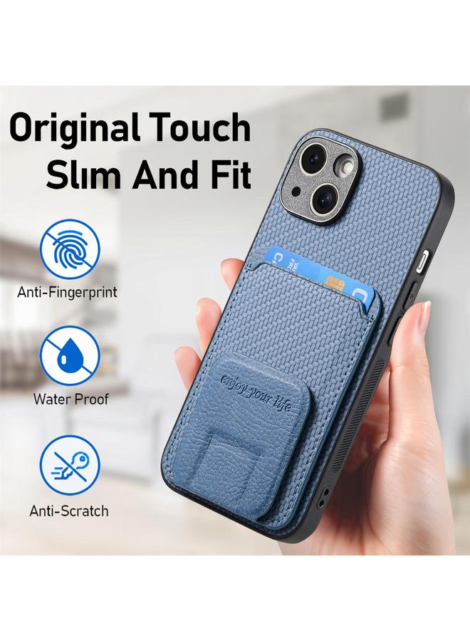 S-TOP Case For iPhone 14 Carbon Fiber Card Bag Fold Stand Phone Case - Image 5
