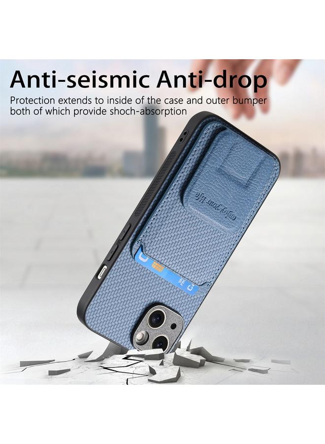 S-TOP Case For iPhone 14 Carbon Fiber Card Bag Fold Stand Phone Case - Image 3
