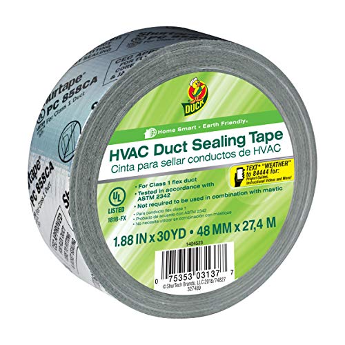 Duck Brand HVAC Duct Sealing Tape, Silver, 1.88 Inches x 30 Yards, 1 Roll (1404523) - Image 1