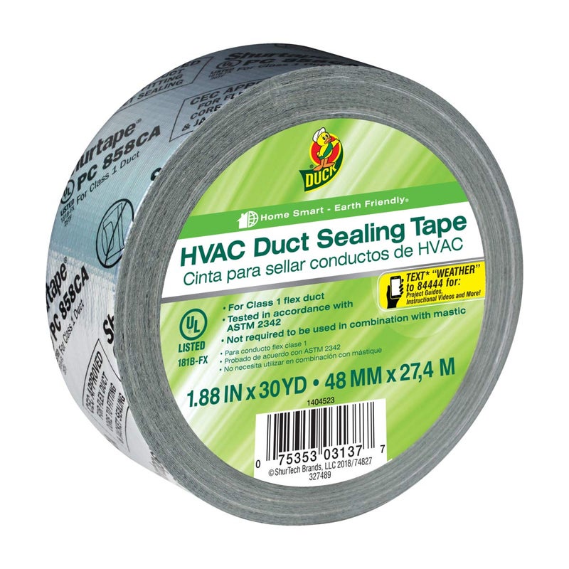 Duck Brand HVAC Duct Sealing Tape, Silver, 1.88 Inches x 30 Yards, 1 Roll (1404523) - Image 5
