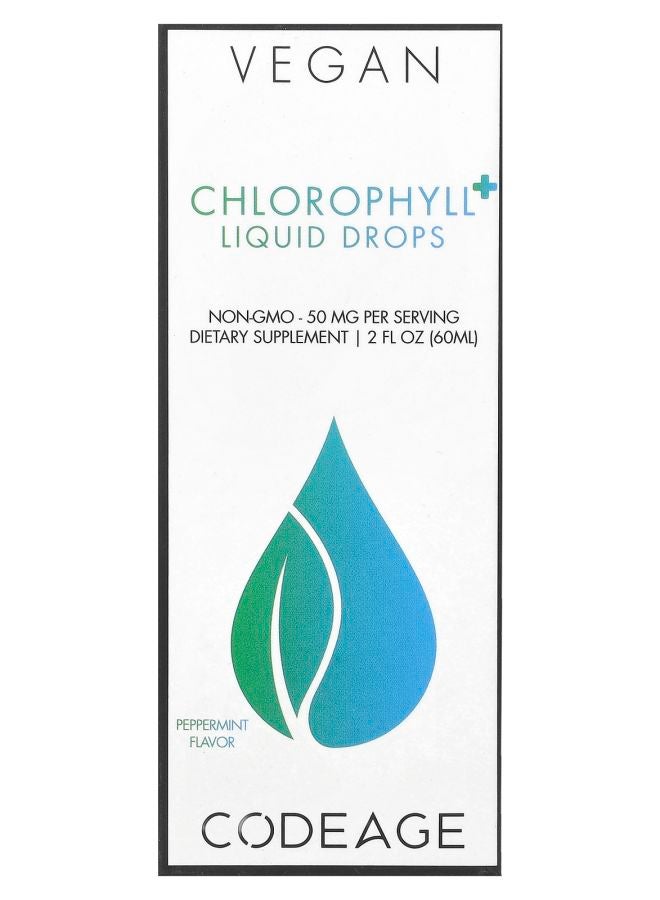 Codeage Vegan Chlorophyll+ Liquid Drops Peppermint 50 mg 2 fl oz (60 ml)