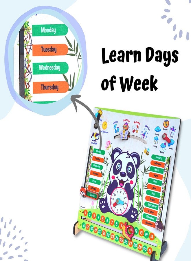 The Funny Mind 7 Activities Teaching Clock with Weather, Days, Months, Dates, Greetings, and Seasons Board Wooden Toy Game for Kids, Toddlers, and Babies | Preschool Educational Toy | Montessori Toy - Image 3
