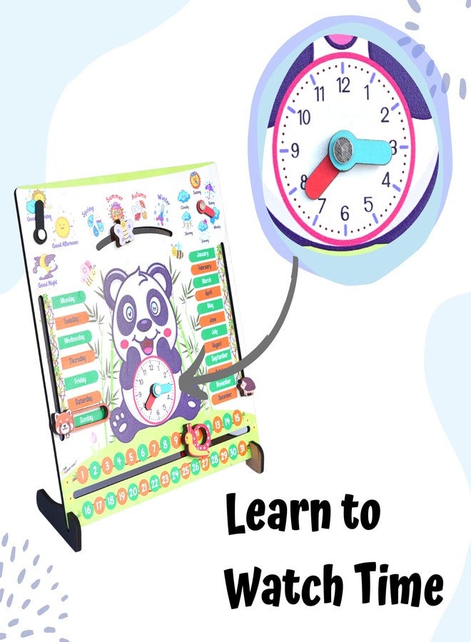 The Funny Mind 7 Activities Teaching Clock with Weather, Days, Months, Dates, Greetings, and Seasons Board Wooden Toy Game for Kids, Toddlers, and Babies | Preschool Educational Toy | Montessori Toy - Image 2