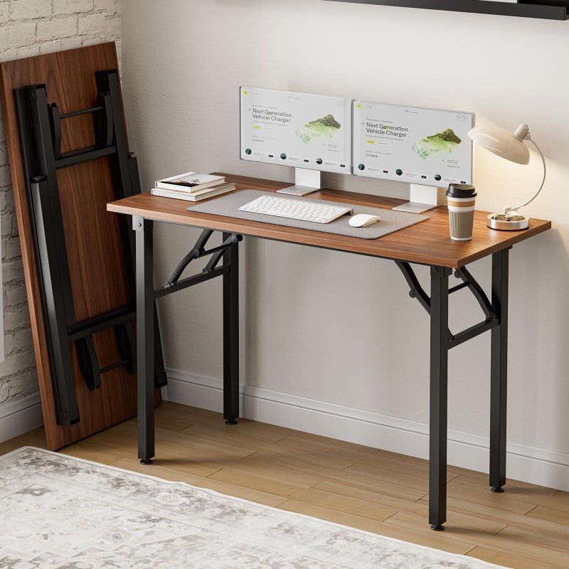 Frylr Small Folding Computer Desk â€“ Portable 43.3 Inch Foldable Laptop Table, Collapsible and Compact for Easy and Fast Setup, Lightweight for Small Spaces, Home Craft and Study Use, Dark Walnut - Image 1