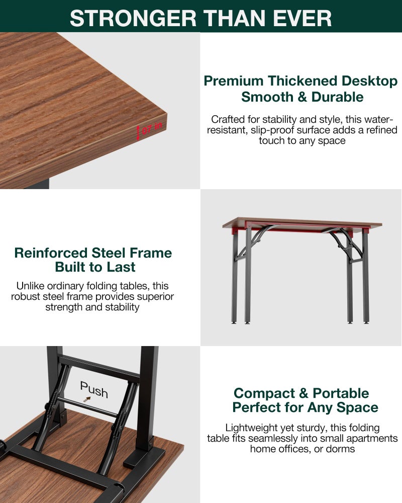 Frylr Small Folding Computer Desk â€“ Portable 43.3 Inch Foldable Laptop Table, Collapsible and Compact for Easy and Fast Setup, Lightweight for Small Spaces, Home Craft and Study Use, Dark Walnut - Image 3