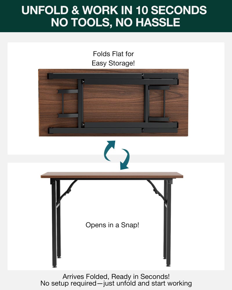 Frylr Small Folding Computer Desk â€“ Portable 43.3 Inch Foldable Laptop Table, Collapsible and Compact for Easy and Fast Setup, Lightweight for Small Spaces, Home Craft and Study Use, Dark Walnut - Image 2