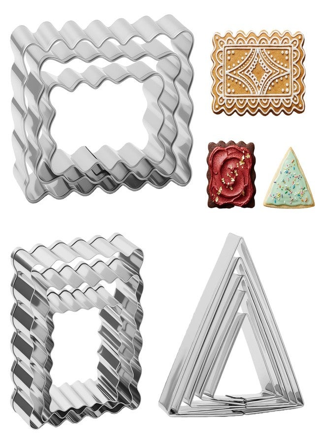 Foyods 11 PCS Rectangle Cookie Cutter Set with Scalloped Edge - Assorted Sizes Stainless Steel Square Cookie Cutter, Fluted Edge Plaque Frame Rectangluar Cookie Cutters Shapes Fondant Molds for Baking - Image 1