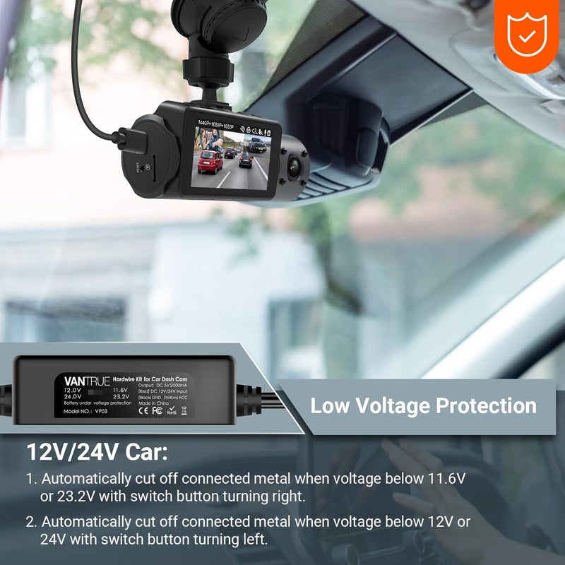 Vantrue 11.5ft Type C USB 12V 24V to 5V Dash Cam Hardwire Kit with Add a Circuit Fuses, Low Voltage Protection for N4, N4 Pro, N5, E1, E1 Lite, E2, E3, S1 Pro, N1 Pro(2023) - Image 3