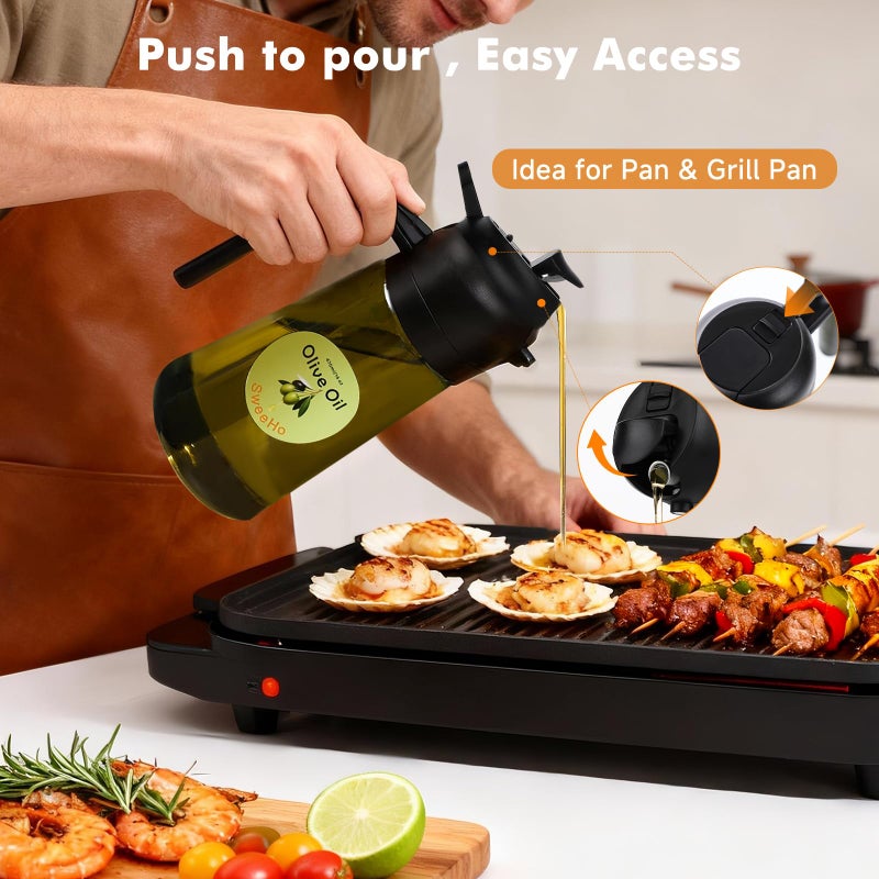 SweeHo Oil Sprayer for Cooking,470ml Cooking Olive Oil Sprayer and Oil Dispenser 2 In 1, Food-grade Glass Oil Spray Bottle Mister for Air Fryer, BBQ, Griddle (Black+dark green glass and color label) - Image 4