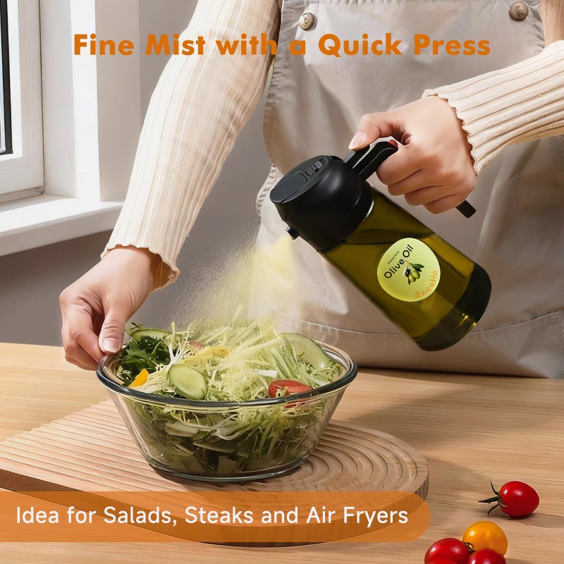 SweeHo Oil Sprayer for Cooking,470ml Cooking Olive Oil Sprayer and Oil Dispenser 2 In 1, Food-grade Glass Oil Spray Bottle Mister for Air Fryer, BBQ, Griddle (Black+dark green glass and color label) - Image 3