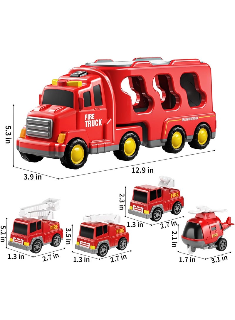 هالامودو مجموعة ألعاب شاحنة الإطفاء (1 شاحنة كبيرة + 6 سيارات صغيرة)، لعبة فتى محرك النار، مركبة إنقاذ قوية مقاومة للانحطام، تدريب على لعب الأدوار والتخزين، الأطفال الفتيان الفتيات هدية عيد الميلاد، الأحمر - Image 2