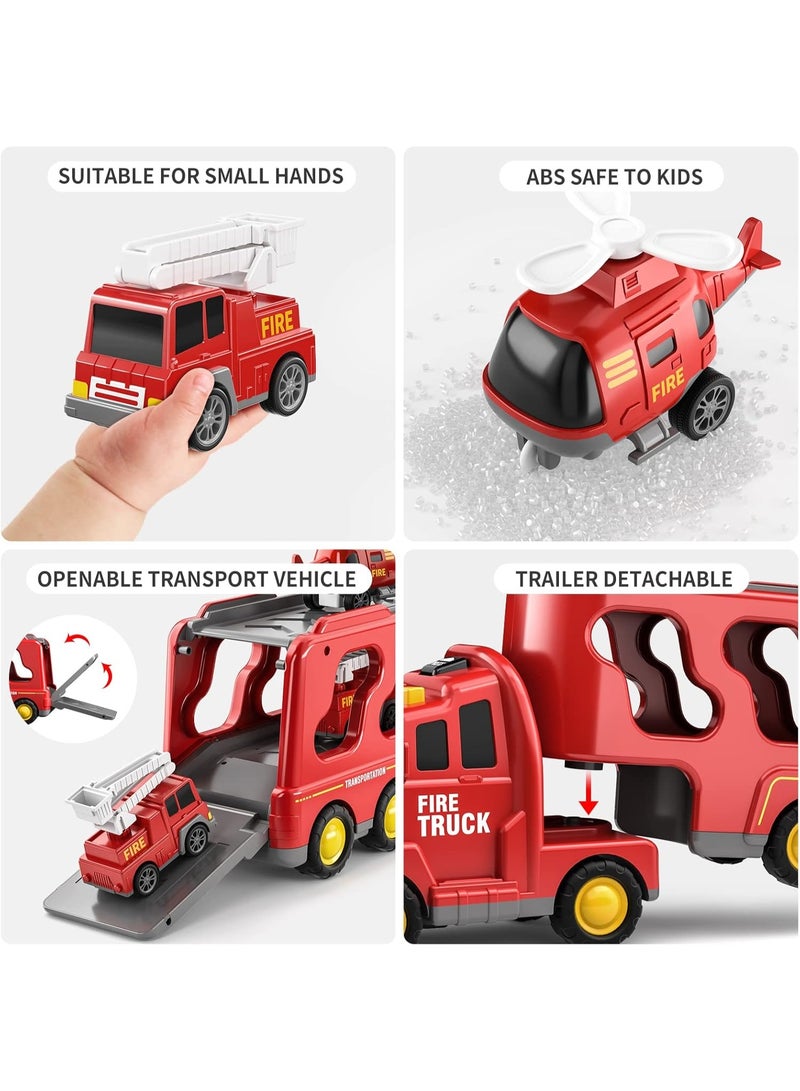 هالامودو مجموعة ألعاب شاحنة الإطفاء (1 شاحنة كبيرة + 6 سيارات صغيرة)، لعبة فتى محرك النار، مركبة إنقاذ قوية مقاومة للانحطام، تدريب على لعب الأدوار والتخزين، الأطفال الفتيان الفتيات هدية عيد الميلاد، الأحمر - Image 3