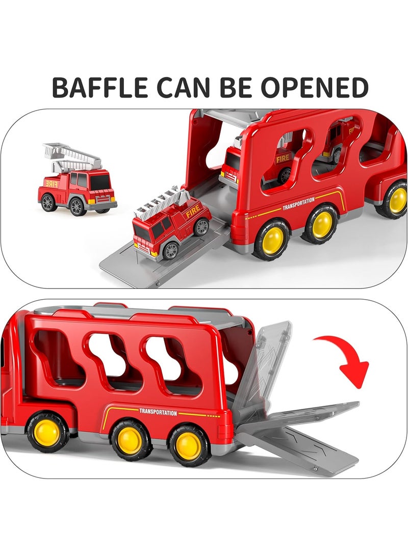 هالامودو مجموعة ألعاب شاحنة الإطفاء (1 شاحنة كبيرة + 6 سيارات صغيرة)، لعبة فتى محرك النار، مركبة إنقاذ قوية مقاومة للانحطام، تدريب على لعب الأدوار والتخزين، الأطفال الفتيان الفتيات هدية عيد الميلاد، الأحمر - Image 5