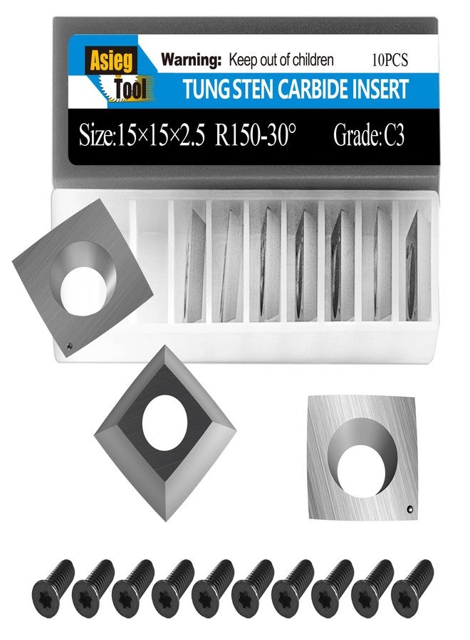 Asieg Tool 15mm Square Tungsten Carbide Replacement Cutter Inserts Knives 15 x 15 x 2.5mm-4 Edges with 6" Face Radius fit for Woodworking Helical Planer Head and CNC or DIY Wood Lathe Turning Rougher Tools 10pcs - Image 1