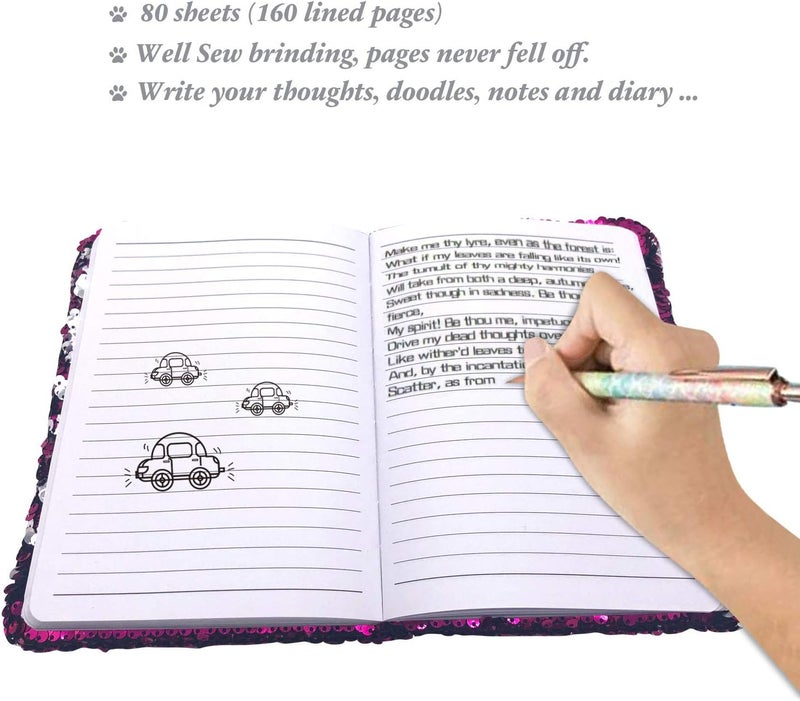 GINMLYDA Sequin Girls Journal for Kids, 8.5x5.5 Inches 160 Lined Pages Diary for Girls and Boys Reversible Flip Sequence Notebook for Teen Pre School Writing Drawing Travel Gifts (Rose Red-Sliver) - Image 5