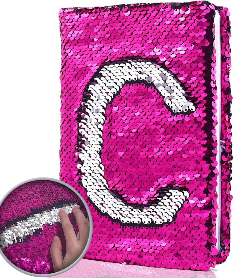GINMLYDA Sequin Girls Journal for Kids, 8.5x5.5 Inches 160 Lined Pages Diary for Girls and Boys Reversible Flip Sequence Notebook for Teen Pre School Writing Drawing Travel Gifts (Rose Red-Sliver) - Image 1