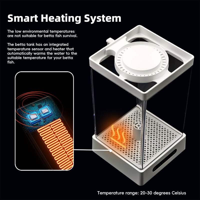 Sheawasy Small Shrimp Tank, 0.42 Gal Mini Fish Tank, Smart Automatic Heating, Easy Water Change Valve, and Energy-Efficient LED Lighting - Perfect for Office, Home, and Bedrooms, Single Betta Fish Only - Image 4