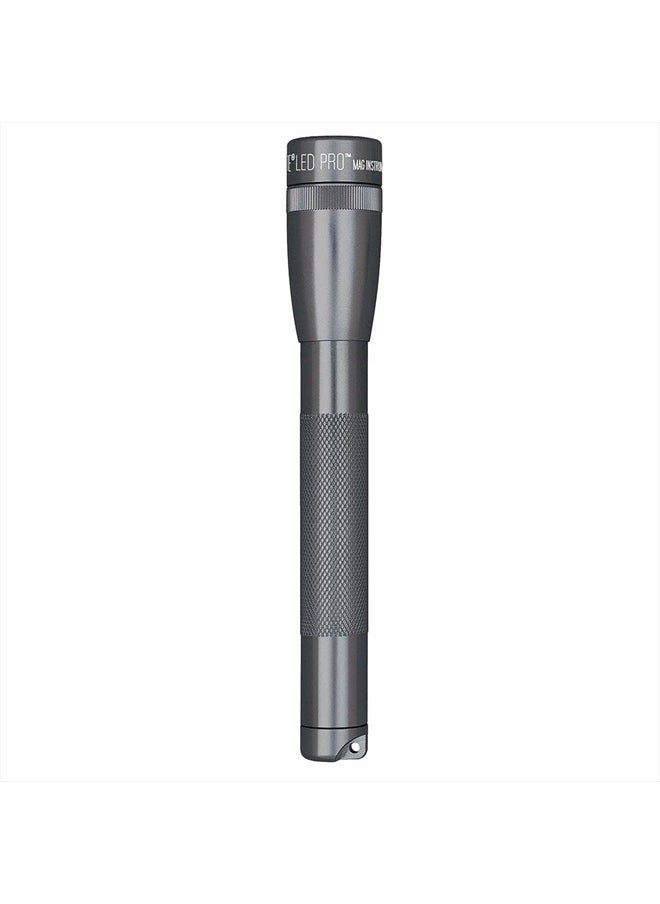 MAGLITE Mini LED Pro Flashlight - Ultra Bright 332 Lumens, Adjustable Beam, Water-Resistant IPX4, Shock Resistant, 2 Power Modes, Includes 2 AA Premium Alkaline Batteries - (Holster Pack, Gray)  - Image 1