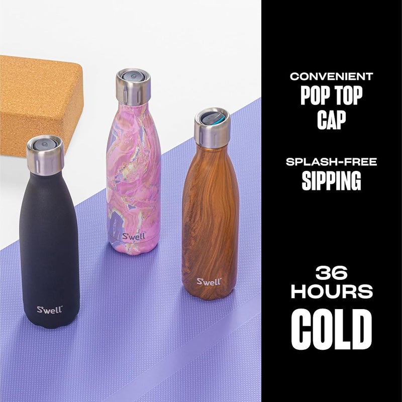 S'well Stainless Steel Water Bottle with Sports Cap, 17oz, Teakwood, Triple Layered Vacuum Insulated Containers Keeps Drinks Cold for 36 Hours and Hot for 10, BPA Free, Perfect for On the Go - Image 1