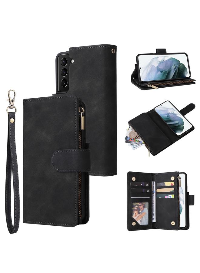 اس-توب جراب جلدي متعدد الوظائف لهاتف Samsung Galaxy S22 5G مع فتحة بطاقة وحامل ومحفظة بسحاب وإطار صورة - Image 1