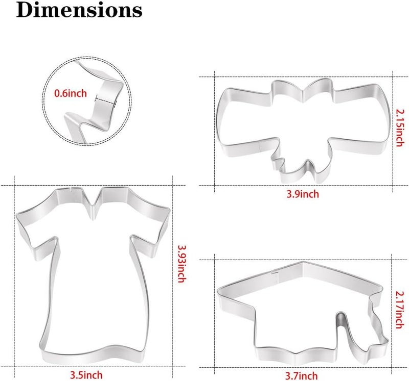 KELOFKO Graduation Cookie Cutters Set 3 Pieces, Stainless Steel Graducation Cap Cookie Cutter, Diploma, Graduation Gown Dress Cookie Cutter for Graduation Celebration Party - Image 2