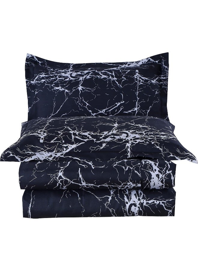 MAG Marble 3PC Comforter Sets Black Modern Pattern Soft Microfiber Bedding (Queen, Black) - Image 2