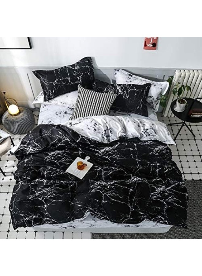 MAG Marble 3PC Comforter Sets Black Modern Pattern Soft Microfiber Bedding (Queen, Black) - Image 1