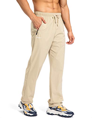 Pudolla Men's Workout Athletic Pants Elastic Waist Jogging Running Pants for Men with Zipper Pockets(Khaki Large) - Image 1