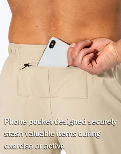 Pudolla Men's Workout Athletic Pants Elastic Waist Jogging Running Pants for Men with Zipper Pockets(Khaki Large) - Image 4
