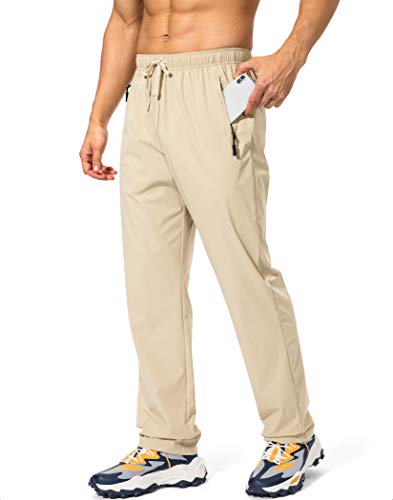 Pudolla Men's Workout Athletic Pants Elastic Waist Jogging Running Pants for Men with Zipper Pockets(Khaki Large) - Image 2