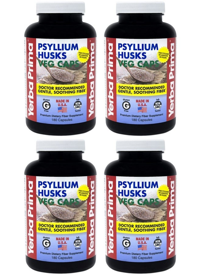 Yerba Prima - Psyllium Husks Veg Caps 180 Count (Pack Of 4) Vegan Non Gmo Gluten Free Colon Cleanser Daily Fiber Supplement For Gut Health & Regularity - Image 1