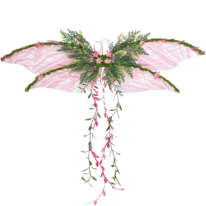 RENEMEGO Pink Fairy Wings for Adult - Butterfly Wings for Women Mother Nature Costume Woodland Elf Wings with Pink Flowers Leaves and Vines for Renaissance Renfaire Fantasy Fairy Costume Cosplay - Image 1