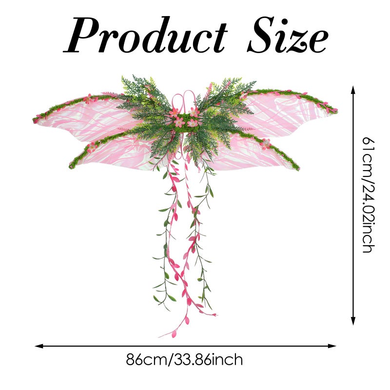 RENEMEGO Pink Fairy Wings for Adult - Butterfly Wings for Women Mother Nature Costume Woodland Elf Wings with Pink Flowers Leaves and Vines for Renaissance Renfaire Fantasy Fairy Costume Cosplay - Image 5