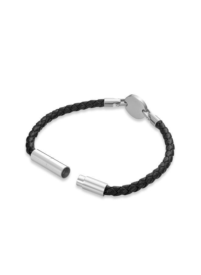 CERRUTI 1881 Enzo Silver and Black Leather Bracelet - Image 3
