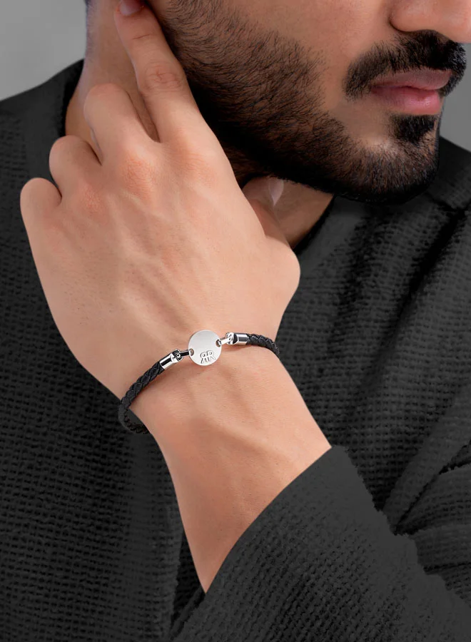 CERRUTI 1881 Enzo Silver and Black Leather Bracelet