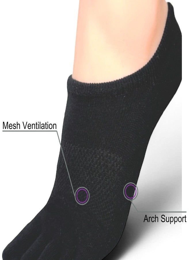 ss soxsense Soxsense No Show Toe Socks Premium Cotton for Women, Align Toes Five Finger Liner Low Cut Thin Socks for Bunion, (4 Pairs) (US, Alpha, Medium, Regular, Regular, Black) - Image 4