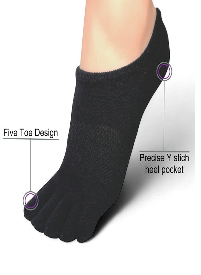 ss soxsense Soxsense No Show Toe Socks Premium Cotton for Women, Align Toes Five Finger Liner Low Cut Thin Socks for Bunion, (4 Pairs) (US, Alpha, Medium, Regular, Regular, Black) - Image 2