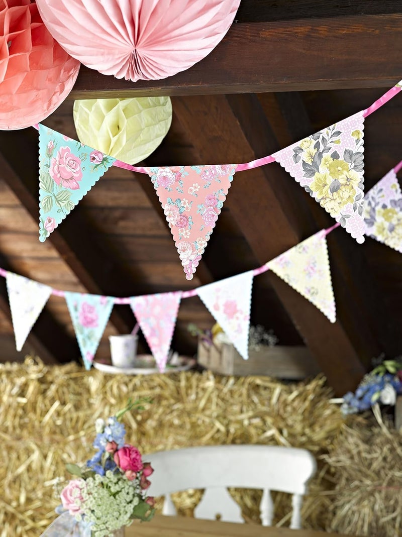 Talking Tables 13ft Vintage Floral Paper Bunting | Afternoon Tea Party Decorations, Wedding, Mother's Day, Bridgerton Birthday Decorations | Floral Banner & DÃ©cor, Bridal Shower, Baby Shower - Image 5