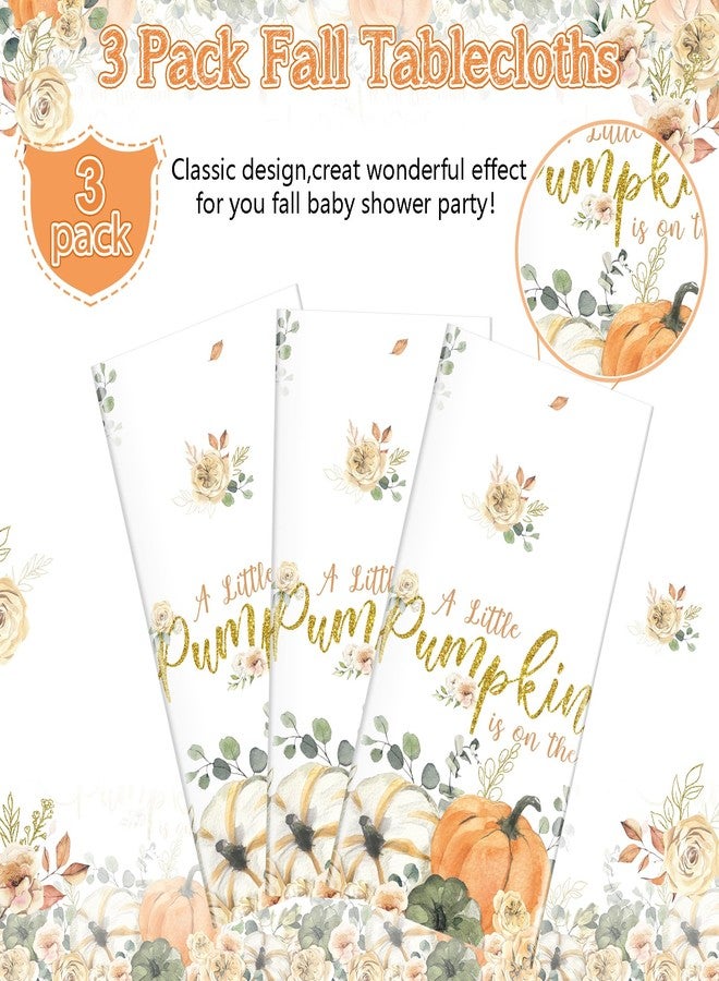 Hallswl 3pcs A Little Pumpkin is On The Way Tablecloth,Fall Baby Shower Tablecloths Floral Disposable Plastic Table Covers for Sweet Girl Shower Gender Reveal Birthday Party Decorations,54x108inch - Image 4