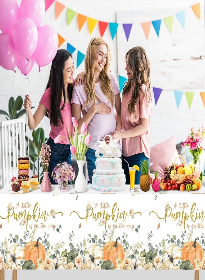 Hallswl 3pcs A Little Pumpkin is On The Way Tablecloth,Fall Baby Shower Tablecloths Floral Disposable Plastic Table Covers for Sweet Girl Shower Gender Reveal Birthday Party Decorations,54x108inch - Image 5