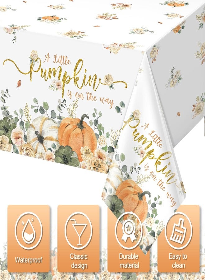 Hallswl 3pcs A Little Pumpkin is On The Way Tablecloth,Fall Baby Shower Tablecloths Floral Disposable Plastic Table Covers for Sweet Girl Shower Gender Reveal Birthday Party Decorations,54x108inch - Image 3