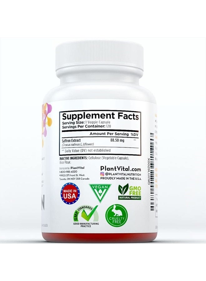 Plantvital Saffron Supplements - 88.5 mg of Saffron Extract in 120 Vegan Capsules - Natural Benefits & Antioxidants from Premium Quality Saffron Capsules. - Image 2