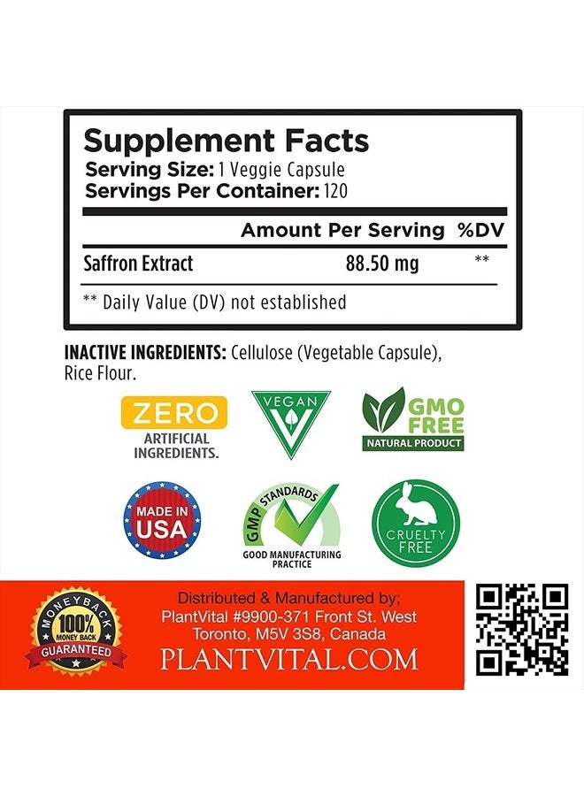 Plantvital Saffron Supplements - 88.5 mg of Saffron Extract in 120 Vegan Capsules - Natural Benefits & Antioxidants from Premium Quality Saffron Capsules. - Image 5