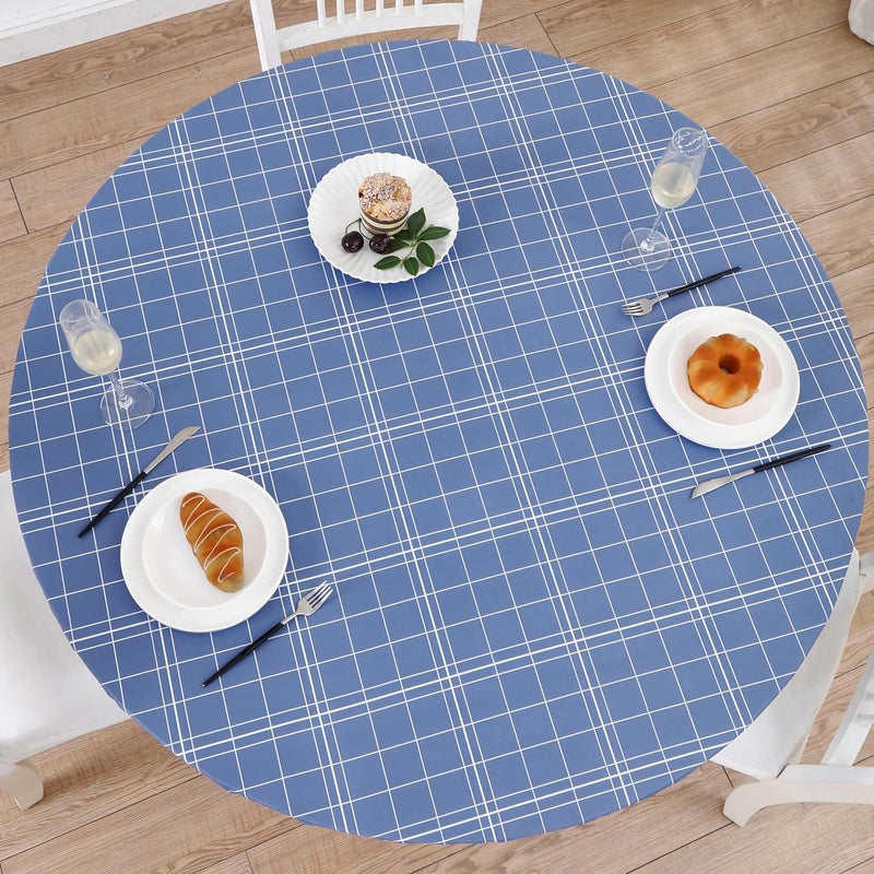 Walrus Round Vinyl Fitted Tablecloth with Flannel Backing Elastic Edge Design Table Cover Waterproof Oil-Proof PVC Table Cloth Stain-Resistant Best for 57"-66" Round - Image 1