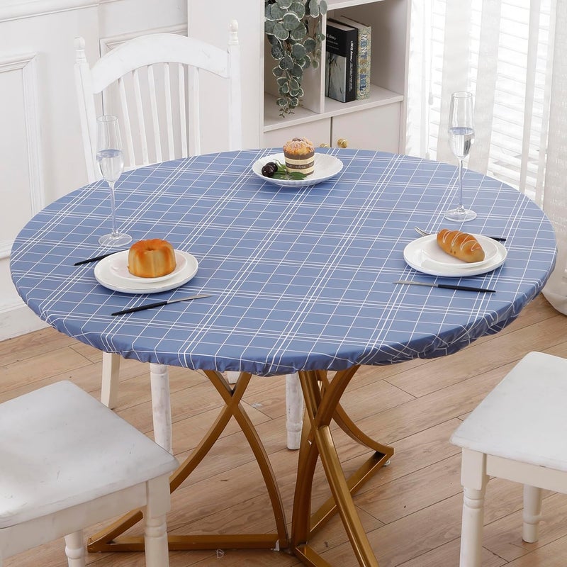 Walrus Round Vinyl Fitted Tablecloth with Flannel Backing Elastic Edge Design Table Cover Waterproof Oil-Proof PVC Table Cloth Stain-Resistant Best for 57"-66" Round - Image 4