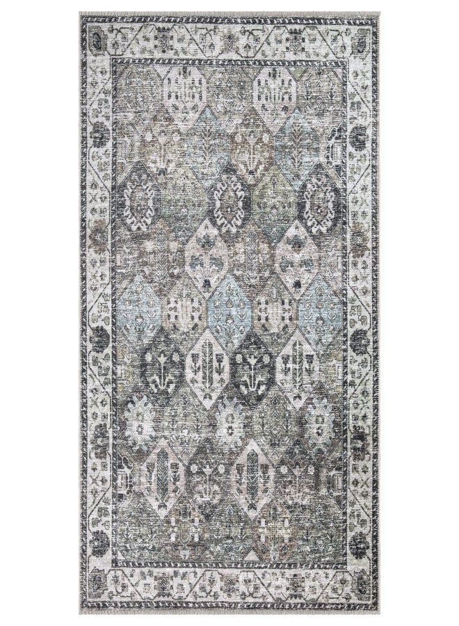 Bloom Rugs Caria Washable Non-Slip 3x5 Rug - Beige/Olive Traditional Area Rug for Living Room, Bedroom, Dining Room, and Kitchen - Exact Size: 3' x 5' - Image 2