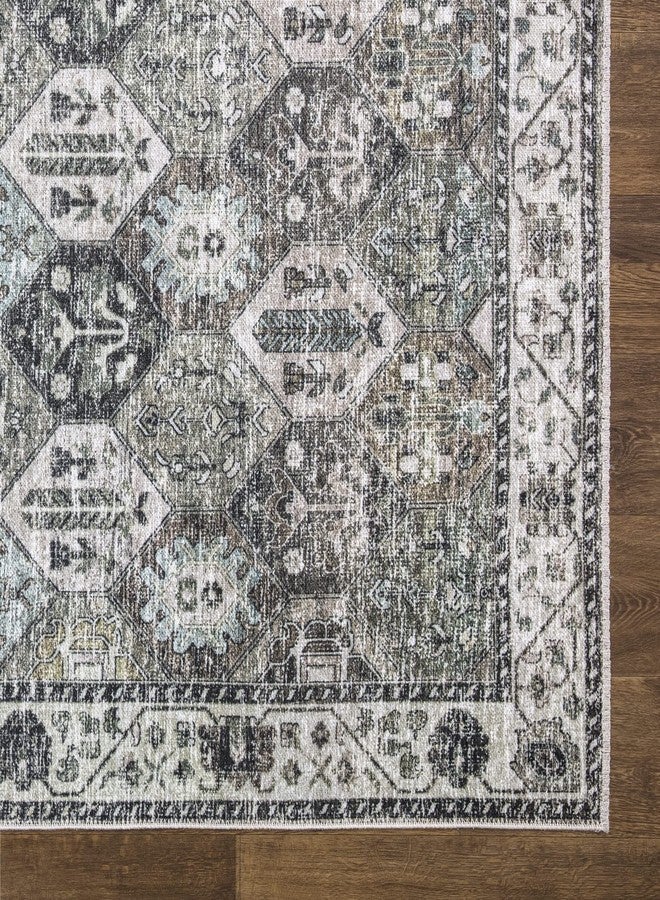 Bloom Rugs Caria Washable Non-Slip 3x5 Rug - Beige/Olive Traditional Area Rug for Living Room, Bedroom, Dining Room, and Kitchen - Exact Size: 3' x 5' - Image 5