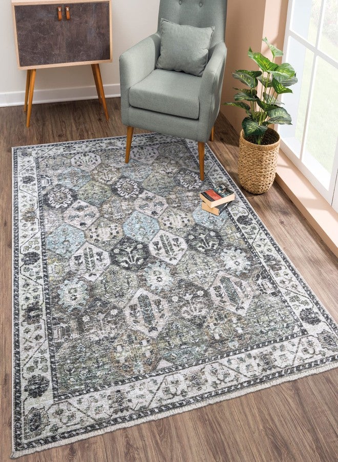 Bloom Rugs Caria Washable Non-Slip 3x5 Rug - Beige/Olive Traditional Area Rug for Living Room, Bedroom, Dining Room, and Kitchen - Exact Size: 3' x 5' - Image 1