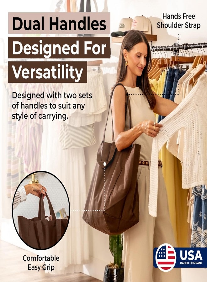 VeraMia Canvas Grocery Bag 3pc Jumbo Set with Real Pockets, Long Shoulder Strap and Short Handle. Reusable Shopping Bags for Groceries Heavy Duty, Foldable, Washable, Grocery Tote Bag (Dark Chocolate) - Image 2