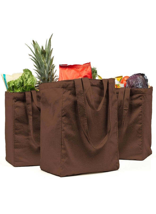 VeraMia Canvas Grocery Bag 3pc Jumbo Set with Real Pockets, Long Shoulder Strap and Short Handle. Reusable Shopping Bags for Groceries Heavy Duty, Foldable, Washable, Grocery Tote Bag (Dark Chocolate) - Image 1